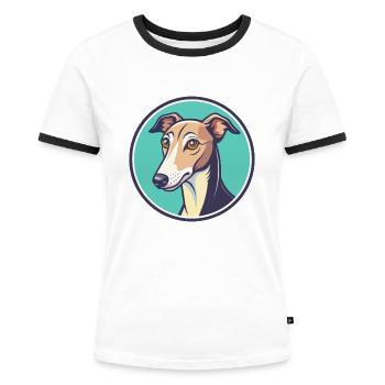 Whippet Hund Rasse Cartoon Figur Kawaii Clipart - Frauen Kontrast-T-Shirt - Weiß/Schwarz - Vorne - Selfina (174cm)