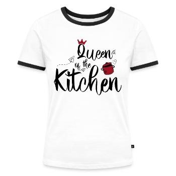 Lustige Kochschürze für Frauen - Frauen Kontrast-T-Shirt - Weiß/Schwarz - Vorne - Selfina (174cm)