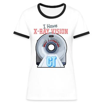 CT-Röntgenassistent Ich habe eine Röntgenvision, bevorzuge aber CT - Frauen Kontrast-T-Shirt - Weiß/Schwarz - Vorne - Selfina (174cm)