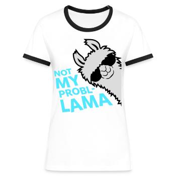 Lama Not My Problama Cool Sonnenbrille Seitlich - Frauen Kontrast-T-Shirt - Weiß/Schwarz - Vorne - Selfina (174cm)