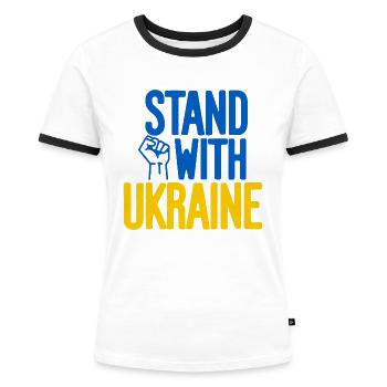 Solidarité avec l’Ukraine - T-shirt contrasté Femme - blanc/noir - Devant - Selfina (174cm)