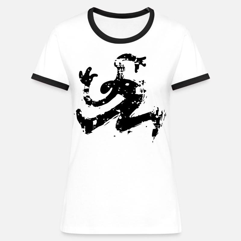 Minimal, Abstract, Shape, Motion, Drawing, Dynamic - Women's Ringer T-Shirt - white/black