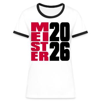 Kampioen 2026 Kampioenschap - Vrouwen contrastshirt - wit/zwart - Voor - Selfina (174cm)
