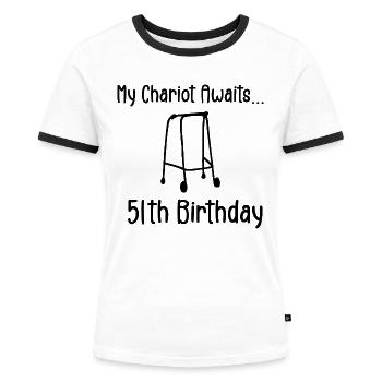 51. Geburtstagsparty Lustiger 51-jähriger Geburtstag - Frauen Kontrast-T-Shirt - Weiß/Schwarz - Vorne - Selfina (174cm)