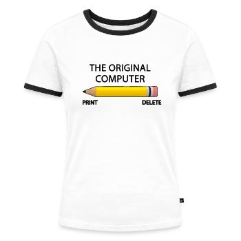 La chemise originale de PC de copie d'impression d'ordinateur - T-shirt contrasté Femme - blanc/noir - Devant - Selfina (174cm)