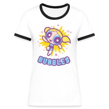 Les Supers Nanas Bulle Vintage - T-shirt contrasté Femme - blanc/noir - Devant - Selfina (174cm)