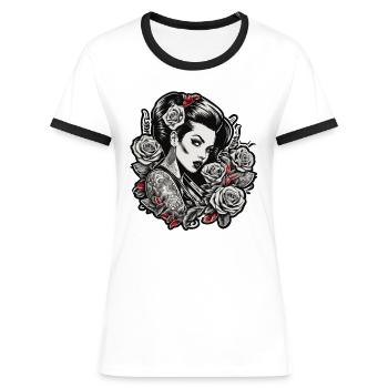 Rockabilly / Pin-up Girl / Frauenpower / 50er - Frauen Kontrast-T-Shirt - Weiß/Schwarz - Vorne - Selfina (174cm)