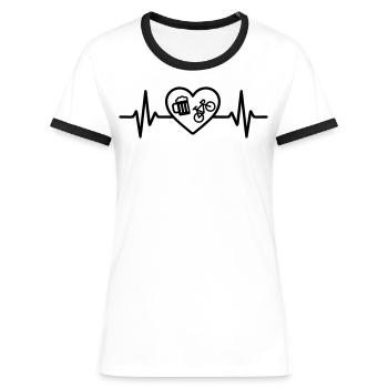 Heart Bicycle Beer - Dame kontrast-T-shirt - hvid/sort - Foran - Selfina (174cm)