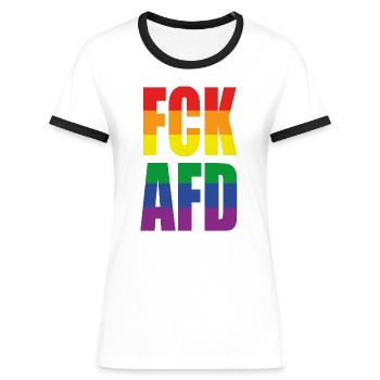 FCKAFD Pride - Frauen Kontrast-T-Shirt - Weiß/Schwarz - Vorne - Selfina (174cm)