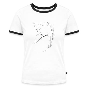 Maman aime son bébé - dessin style brouillon - T-shirt contrasté Femme - blanc/noir - Devant - Selfina (174cm)