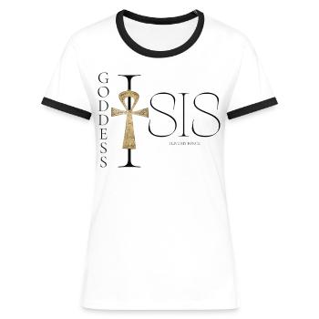Déesse Isis I live My Force M K Eyelneiri Design - T-shirt contrasté Femme - blanc/noir - Devant - Selfina (174cm)