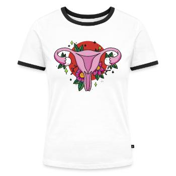 Vulva Design - Frauen Kontrast-T-Shirt - Weiß/Schwarz - Vorne - Selfina (174cm)