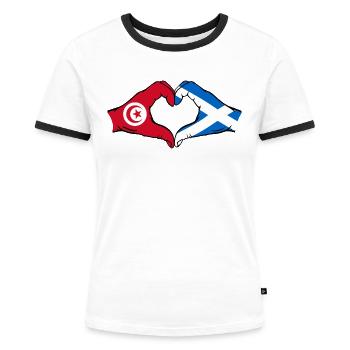 Tunisie Ecosse Drapeau Mains Forme Coeur - T-shirt contrasté Femme - blanc/noir - Devant - Selfina (174cm)