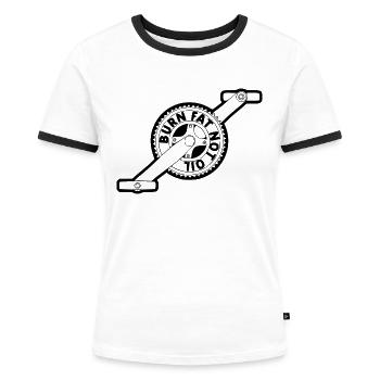 Burn fat not oil - Frauen Kontrast-T-Shirt - Weiß/Schwarz - Vorne - Selfina (174cm)