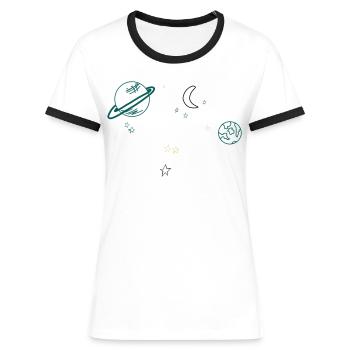 Planètes - T-shirt contrasté Femme - blanc/noir - Devant - Selfina (174cm)