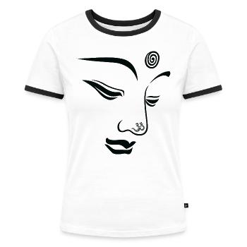 Buddha Buddha Om - Frauen Kontrast-T-Shirt - Weiß/Schwarz - Vorne - Selfina (174cm)