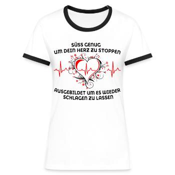 Krankenschwester - Süß genug - Frauen Kontrast-T-Shirt - Weiß/Schwarz - Vorne - Selfina (174cm)