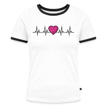 Herzschlag EKG  - Frauen Kontrast-T-Shirt - Weiß/Schwarz - Vorne - Selfina (174cm)