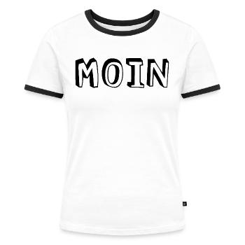 Moin Begrüßung Geschenkideen - Frauen Kontrast-T-Shirt - Weiß/Schwarz - Vorne - Selfina (174cm)