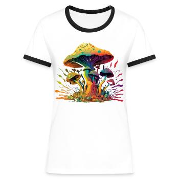 Psychedelischer Pilz - Frauen Kontrast-T-Shirt - Weiß/Schwarz - Vorne - Selfina (174cm)