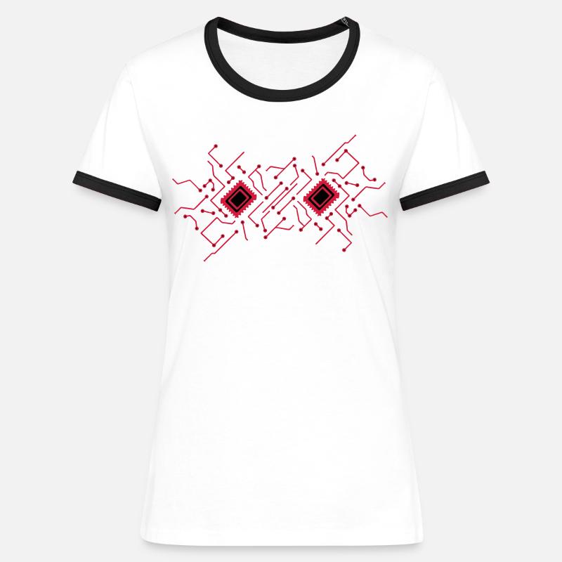 circuitry technology lines microchip disk pattern - Women's Ringer T-Shirt - white/black