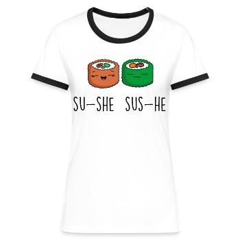 su-she sus-he - Frauen Kontrast-T-Shirt - Weiß/Schwarz - Vorne - Selfina (174cm)