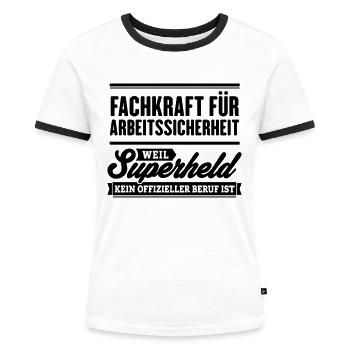 Superheld Fachkraft Arbeitssicherheit - Frauen Kontrast-T-Shirt - Weiß/Schwarz - Vorne - Selfina (174cm)