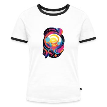 Abstrakte Kunst: Die Schönheit des Universums - Frauen Kontrast-T-Shirt - Weiß/Schwarz - Vorne - Selfina (174cm)