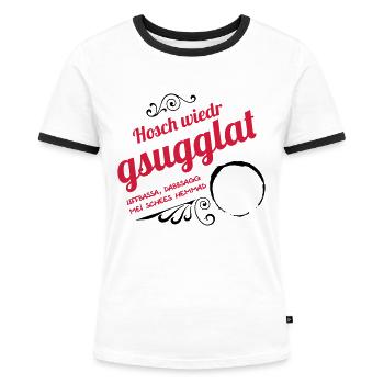 Schwäbisches Kleckern - Frauen Kontrast-T-Shirt - Weiß/Schwarz - Vorne - Selfina (174cm)