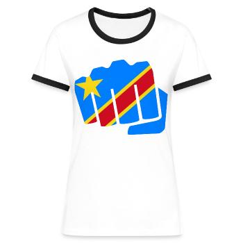 Kongo Zaire Kongu DR Congo Kongó Flagge Geschenk - Frauen Kontrast-T-Shirt - Weiß/Schwarz - Vorne - Selfina (174cm)