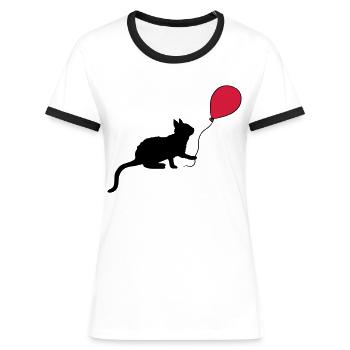 Roter Luftballon Kätzchen spielt - Frauen Kontrast-T-Shirt - Weiß/Schwarz - Vorne - Selfina (174cm)