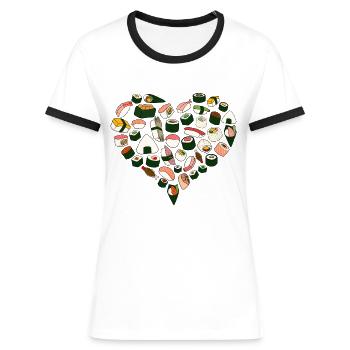 sushi love - Women's Ringer T-Shirt - white/black - Front - Selfina (174cm)