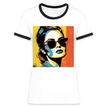 Pop Art Coole Frau - Frauen Kontrast-T-Shirt - Weiß/Schwarz - Vorne - Selfina (174cm)
