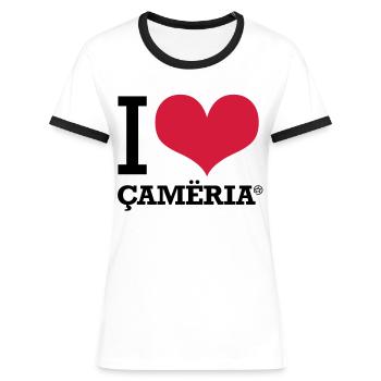 I LOVE CAMERIA - Frauen Kontrast-T-Shirt - Weiß/Schwarz - Vorne - Selfina (174cm)