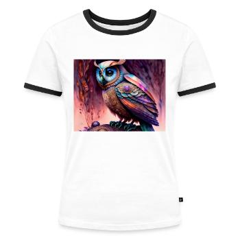 Eule - Frauen Kontrast-T-Shirt - Weiß/Schwarz - Vorne - Selfina (174cm)
