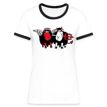 2 Mouton Ange Diable Satan Enfer Mal Paradis Bien - T-shirt contrasté Femme - blanc/noir - Devant - Selfina (174cm)