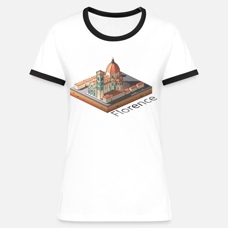 Geometric low poly Florence Cathedral - Women's Ringer T-Shirt - white/black