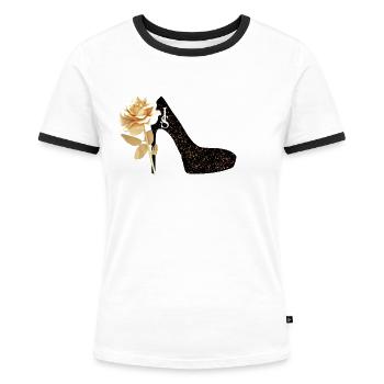 JS design hihgheel rose - T-shirt contrasté Femme - blanc/noir - Devant - Selfina (174cm)