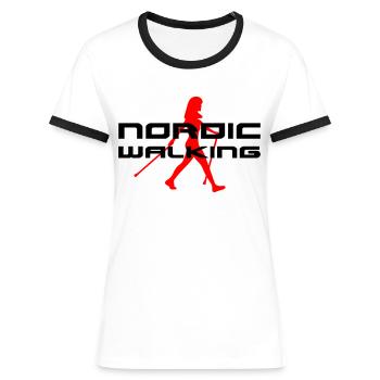 Nordic Walking - Women's Ringer T-Shirt - white/black - Front - Selfina (174cm)