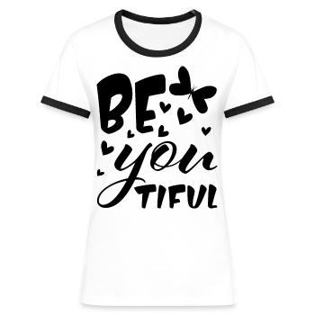 SOYEZ VOUS-MÊME - BEAU - Papillon - Soyez vous-même - T-shirt contrasté Femme - blanc/noir - Devant - Selfina (174cm)