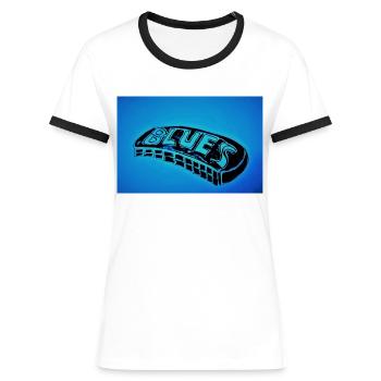 Blues harmonica horizontal - Women's Ringer T-Shirt - white/black - Front - Selfina (174cm)