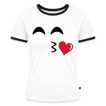 kiss_face_02 - Women's Ringer T-Shirt - white/black - Front - Selfina (174cm)