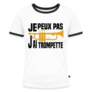 Je Peux Pas J'ai Trompette Pour Trompettiste - T-shirt contrasté Femme - blanc/noir - Devant - Selfina (174cm)