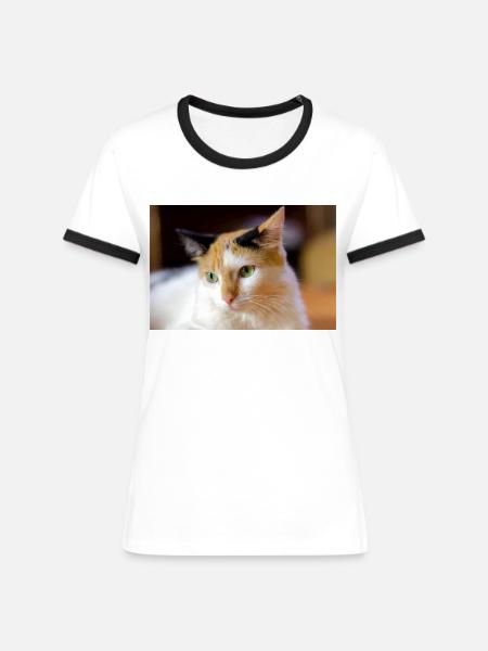 le chat au doux regard - T-shirt contrasté Femme - blanc/noir