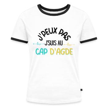 j peux pas j suis au cap d agde - T-shirt contrasté Femme - blanc/noir - Devant - Selfina (174cm)
