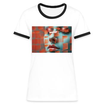 Verpixeltes Gesicht und versteckte Identität. - Frauen Kontrast-T-Shirt - Weiß/Schwarz - Vorne - Selfina (174cm)