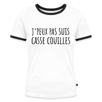 Femme casse couille humour - T-shirt contrasté Femme - blanc/noir - Devant - Selfina (174cm)