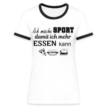 Mehr Sport, mehr Essen - Frauen Kontrast-T-Shirt - Weiß/Schwarz - Vorne - Selfina (174cm)
