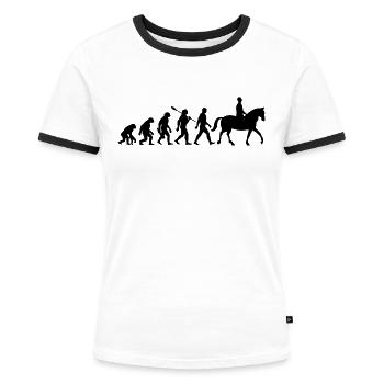 Evolution Reiten - Pferde - Dressur - Frauen Kontrast-T-Shirt - Weiß/Schwarz - Vorne - Selfina (174cm)