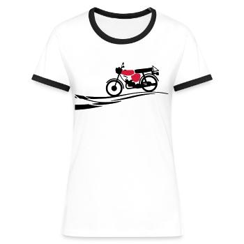 Fahrzeug - Simson S51 - Frauen Kontrast-T-Shirt - Weiß/Schwarz - Vorne - Selfina (174cm)